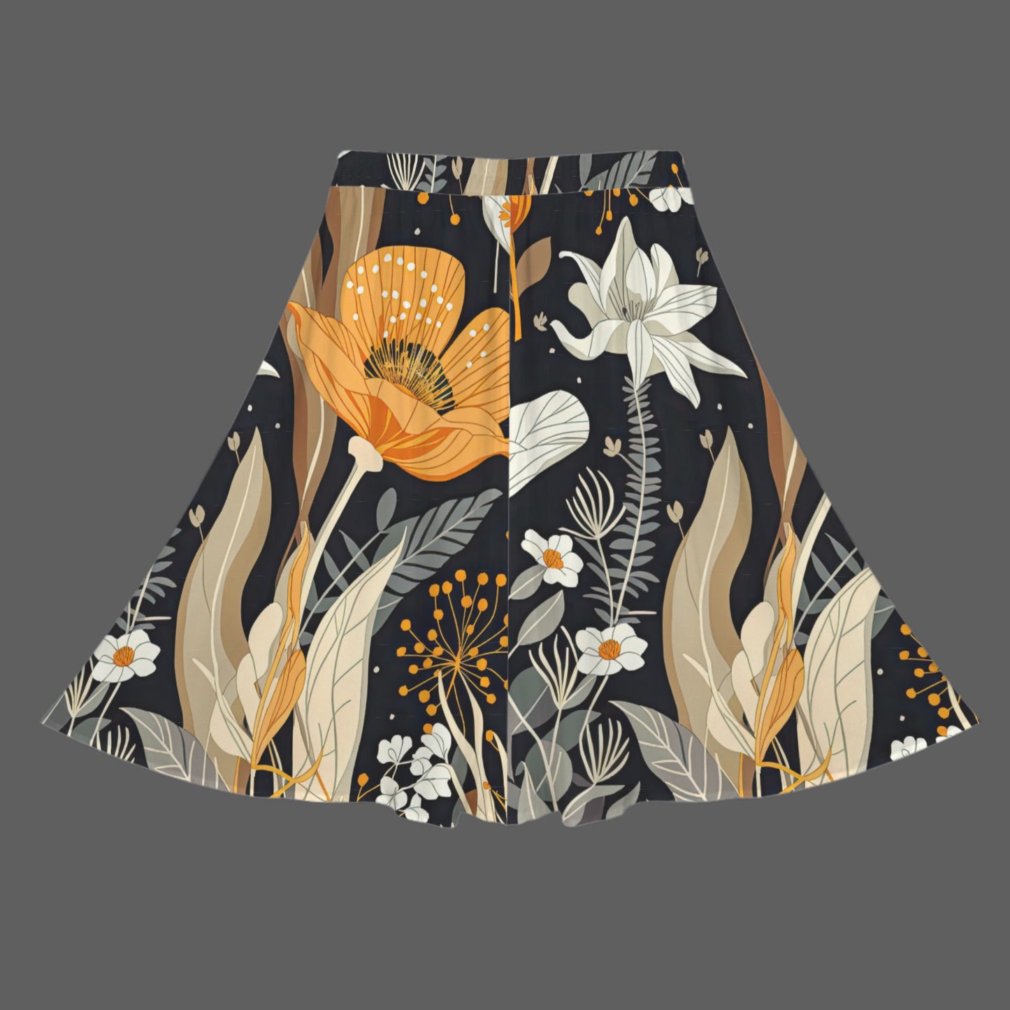 Black Orange & White Floral Women's Elastic Waist Pocket Maxi Skirt