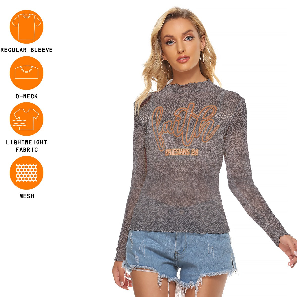"Faith Ephesians 2:8" Stingray Print Women's Mesh T-shirt