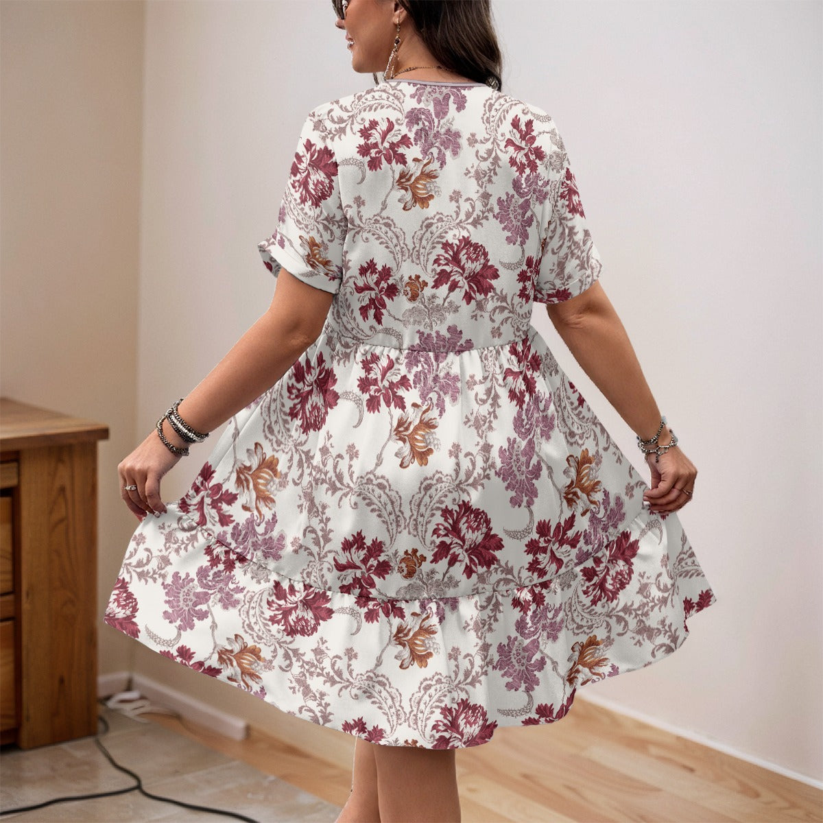 "John 14:6" ed & White Floral Women’s Floral V-Neck Short Sleeve Dress