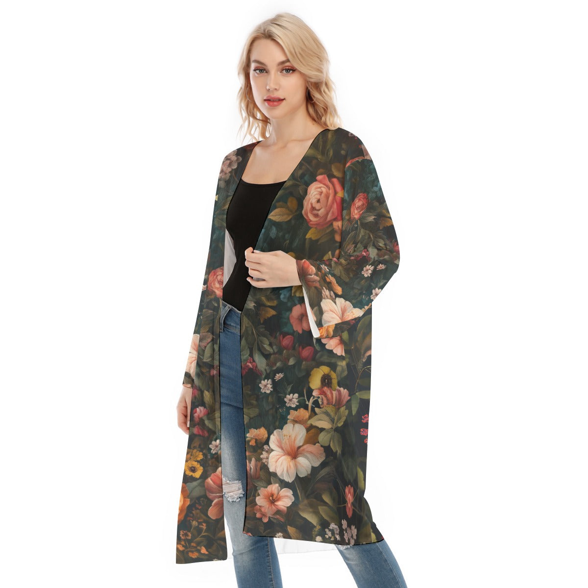 Leopard Floral Print Lightweight Mesh Cardigan for Women, "Faith Hebrews11:"