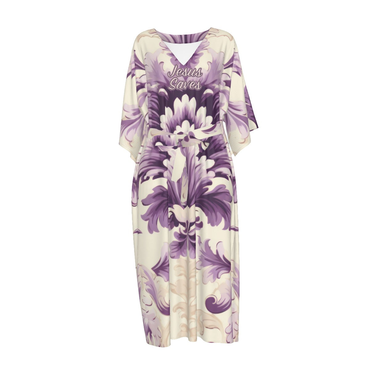 Jesus Saves Purple Floral Women's Long Dress with Four-Way Stretch