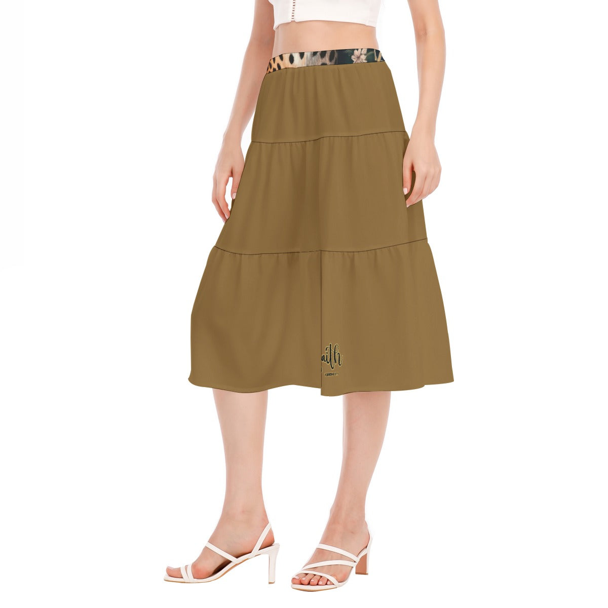 Leopard Floral Print Pleated Chiffon Skirt with Stitched Waistband for Women "Faith hebrews 11:1"