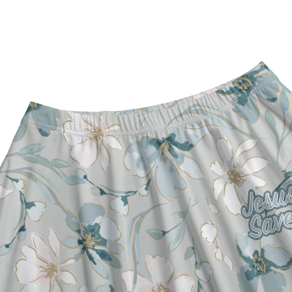 "Jesus Saves" Blue Floral Women's Long Maxi Skirt With Pockets