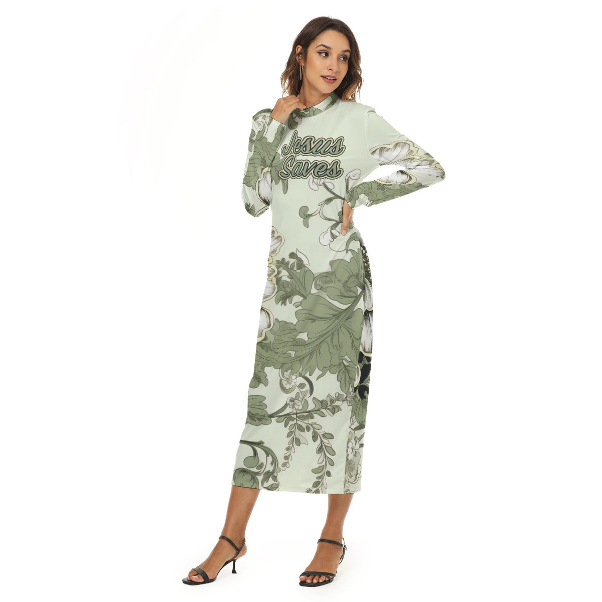 "Jesus Saves" Green & White Floral Women's Reversible Hip Skirt with Zipper Closure - Microfiber Fabric