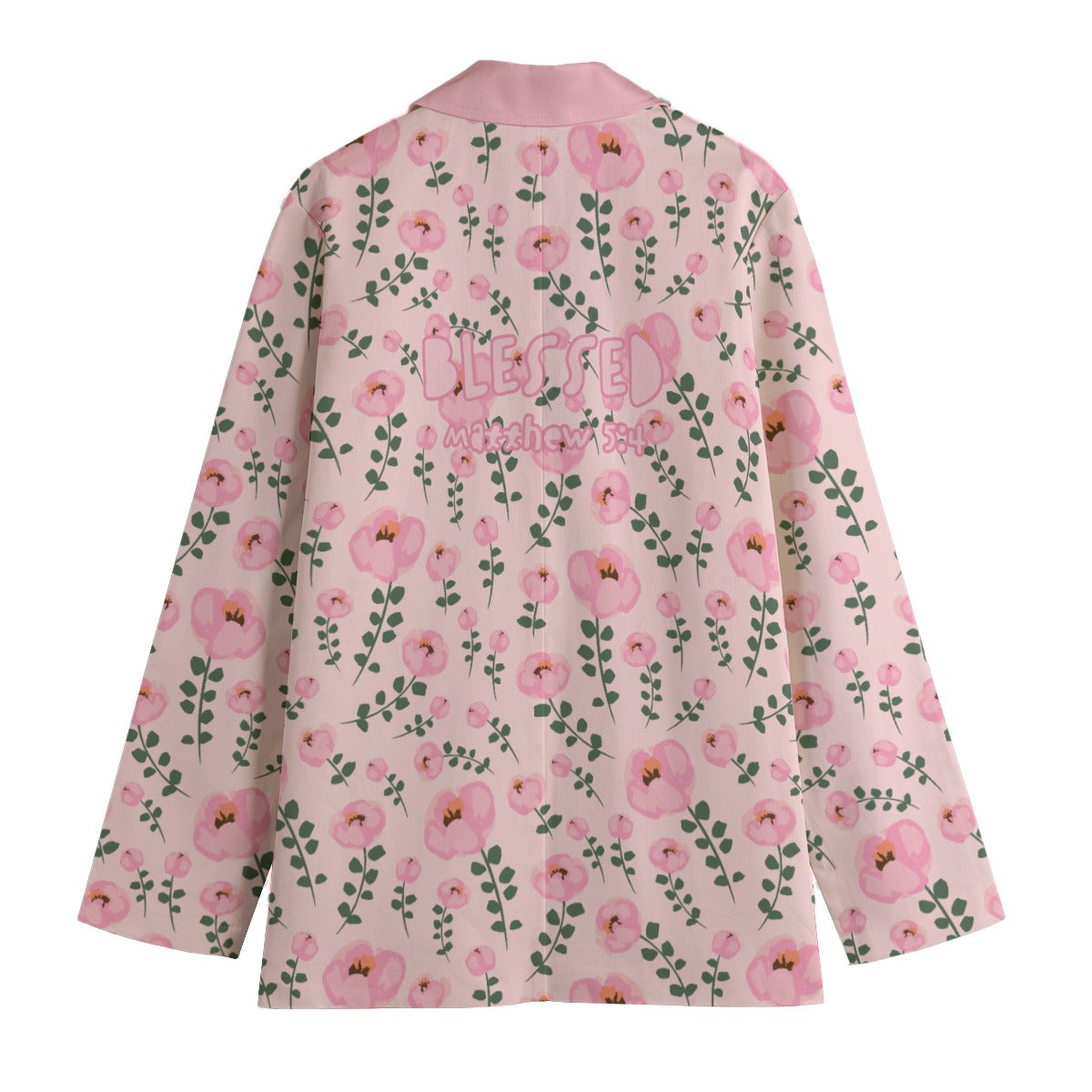 "Blessed Matthew 5:4" Pink Floral Women's Leisure Blazer