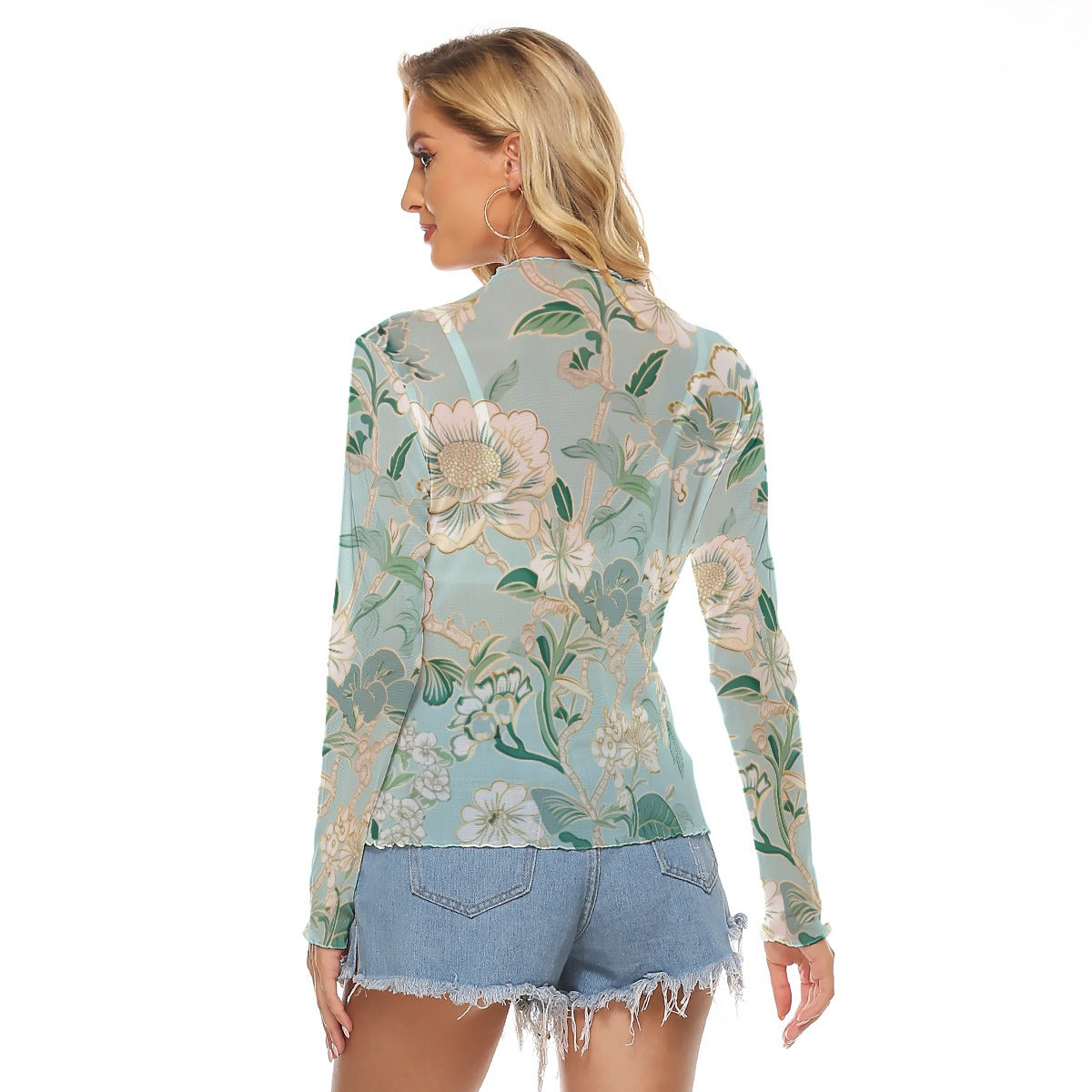 Women's Sexy Mesh T-shirt with Unique Neckline and Cuffs Design - Breathable & Stylish