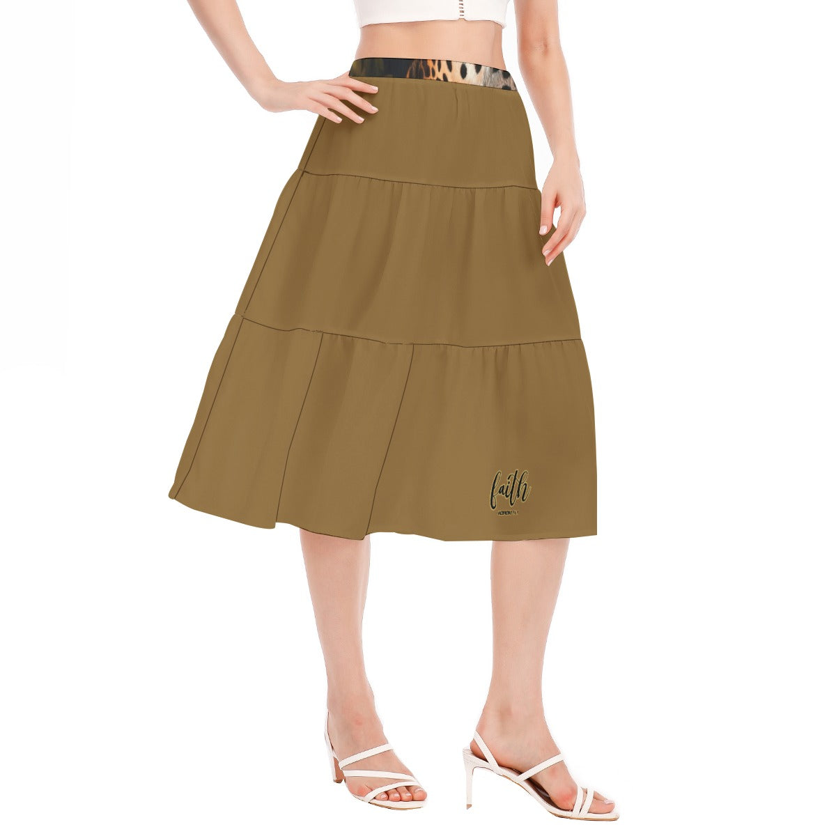 Leopard Floral Print Pleated Chiffon Skirt with Stitched Waistband for Women "Faith hebrews 11:1"