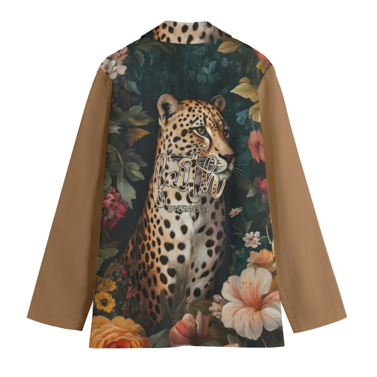 "Faith Ephesians 2;8" Leopard Pattern Women's Leisure Blazer | 245GSM Cotton