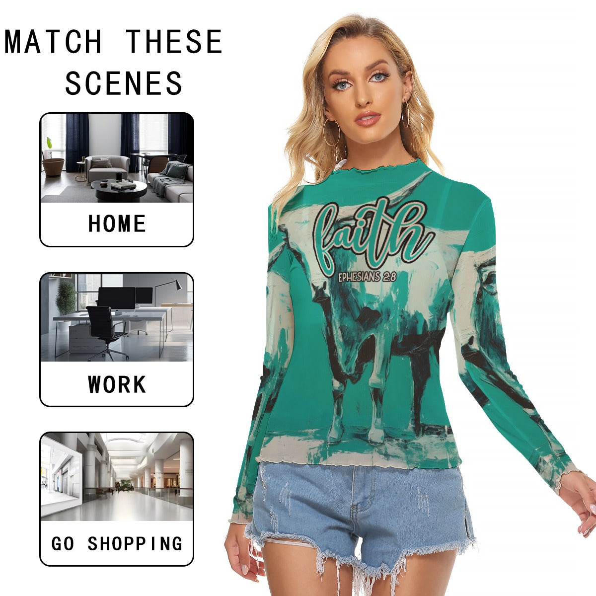 "Faith Ephesians 2:8" Green Cow Women's Mesh T-shirt