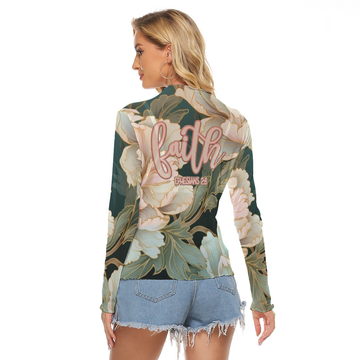 "Faith Ephesians 2:8" Floral Women's Mesh T-shirt