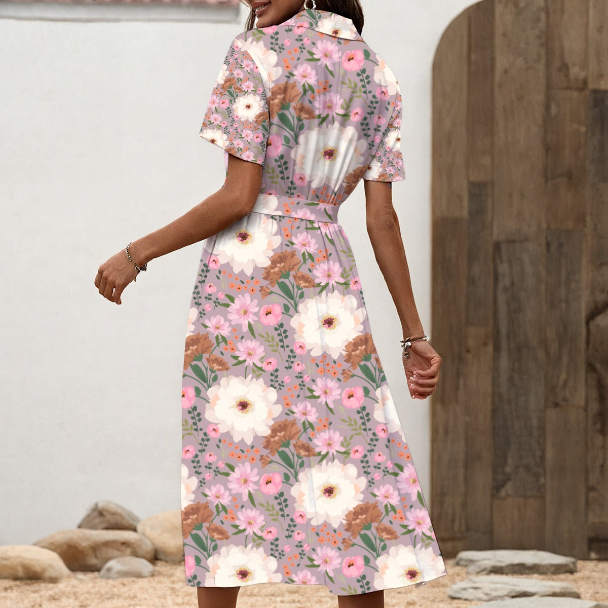 "Blessed Matthew 5:8" Pink is & White Print Women's Shirt Dress with Waist Tie