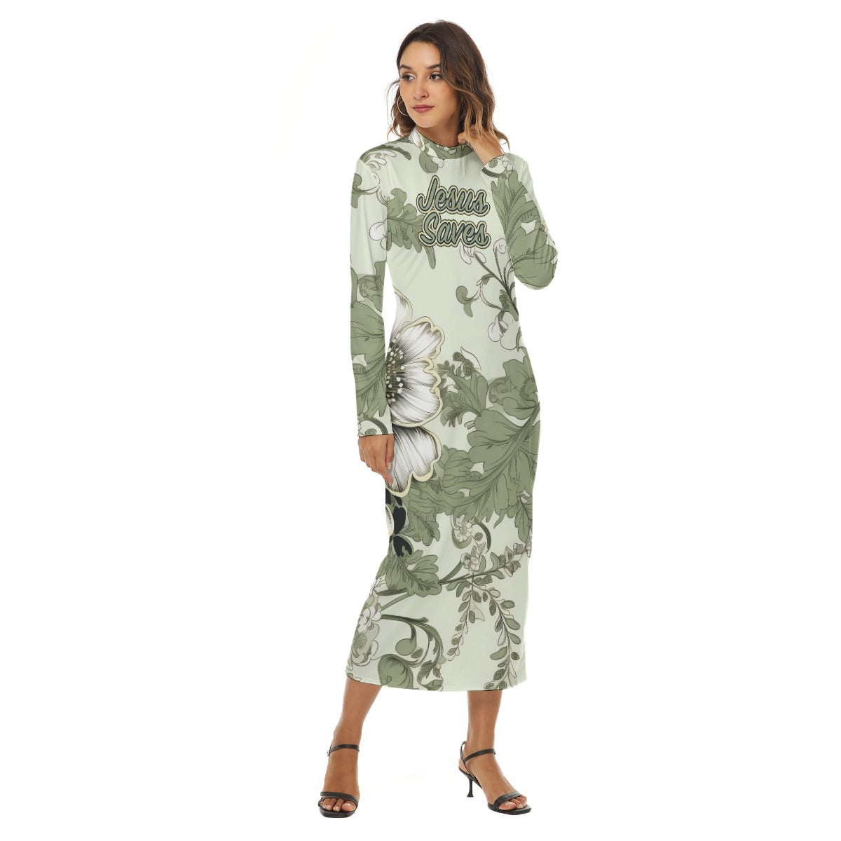 "Jesus Saves" Green & White Floral Women's Reversible Hip Skirt with Zipper Closure - Microfiber Fabric