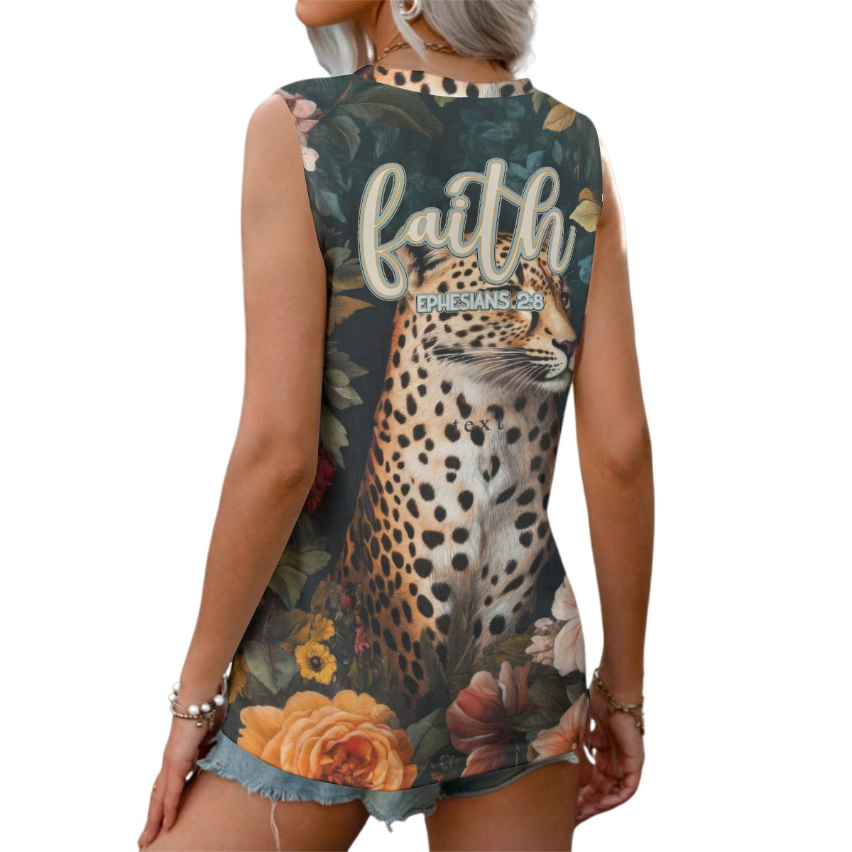 "Faith Ephesians 2:8" Leopard Women's Sports Tank|180GSM COTTON
