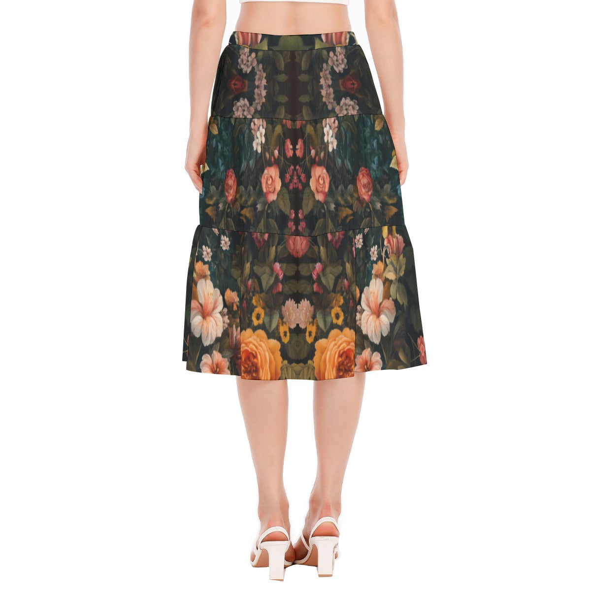 Floral Print Women's Chiffon Pleated Skirt with Stitched Design "Faith Hebrews 11:1"