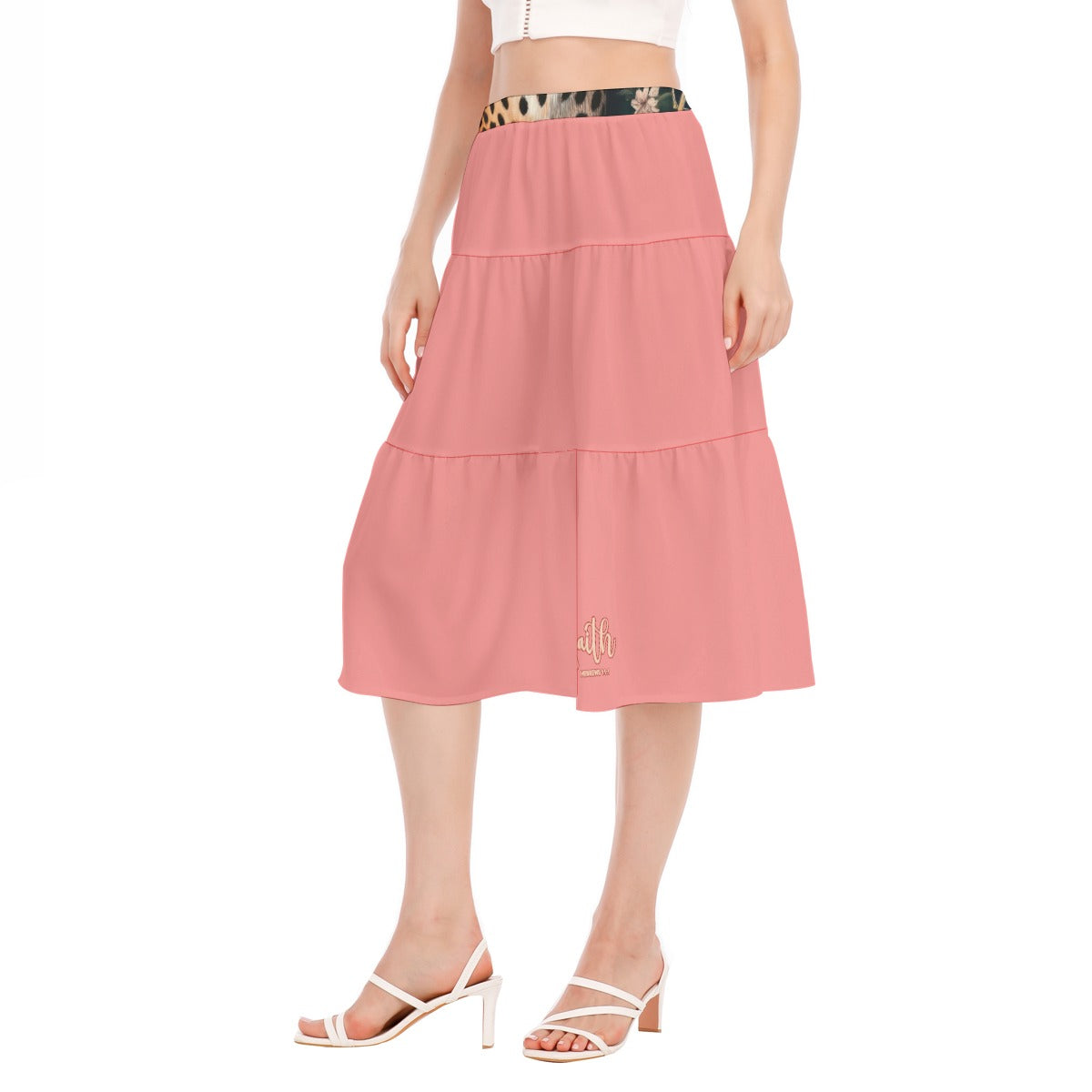 Pink Leopard Floral Stitched Pleated Chiffon Skirt with Elastic Waist Band - "Faith Hebrews 11:1"