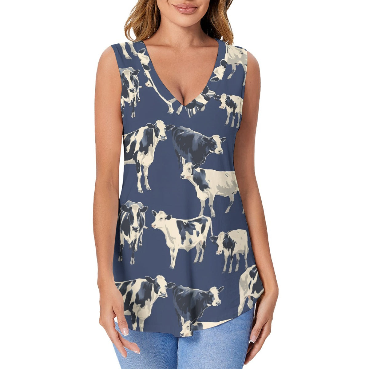 "moo for Jesus" Black & White Cow Women's Sports Vest | 180GSM Cotton Tank Top