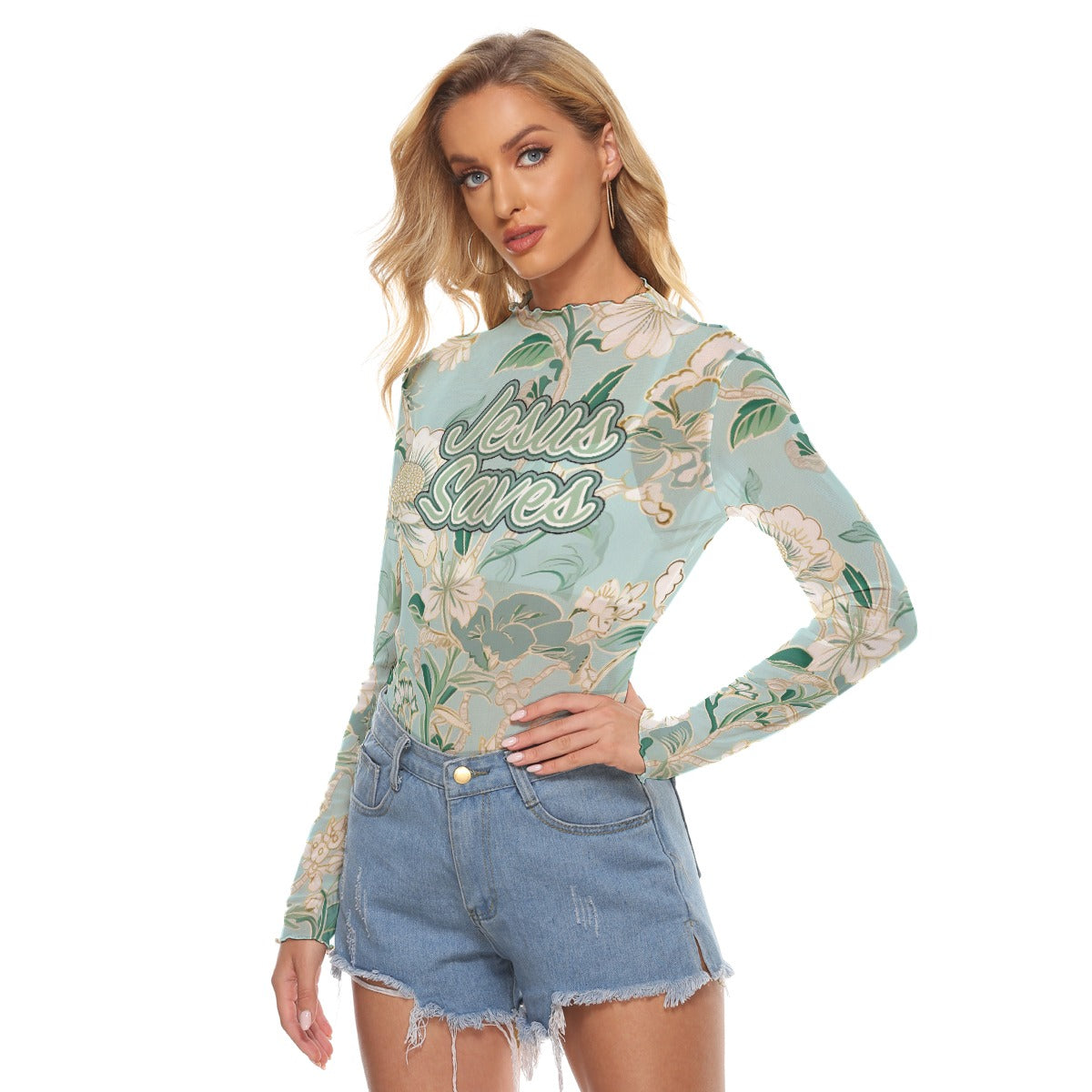 Women's Sexy Mesh T-shirt with Unique Neckline and Cuffs Design - Breathable & Stylish