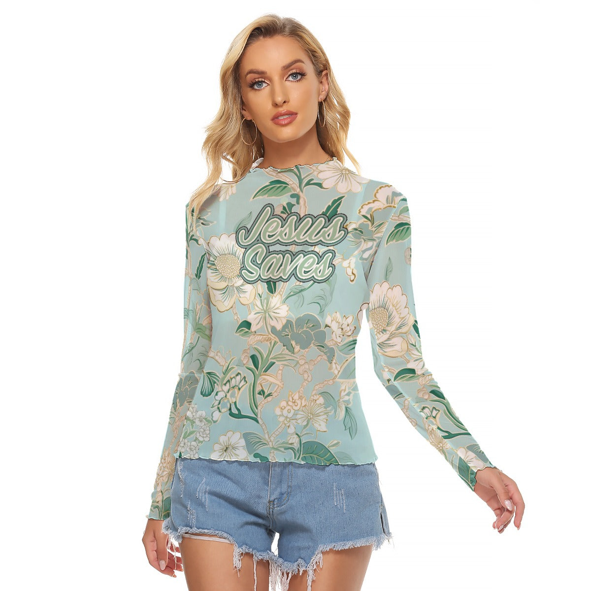 Women's Sexy Mesh T-shirt with Unique Neckline and Cuffs Design - Breathable & Stylish
