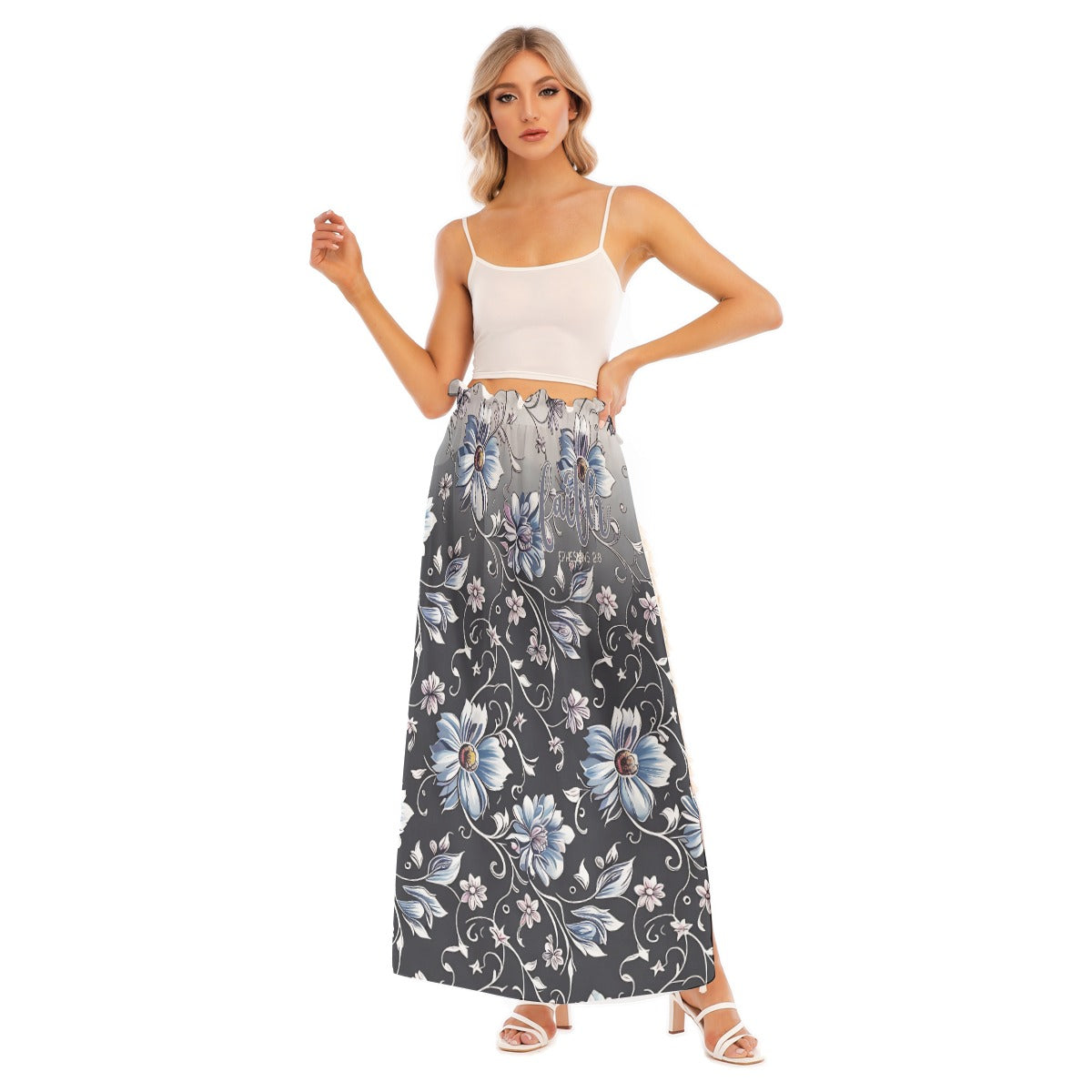 Faith Ephesians Women's High Waist A-Line Polyester Skirt with Side Split & Fringe Edge