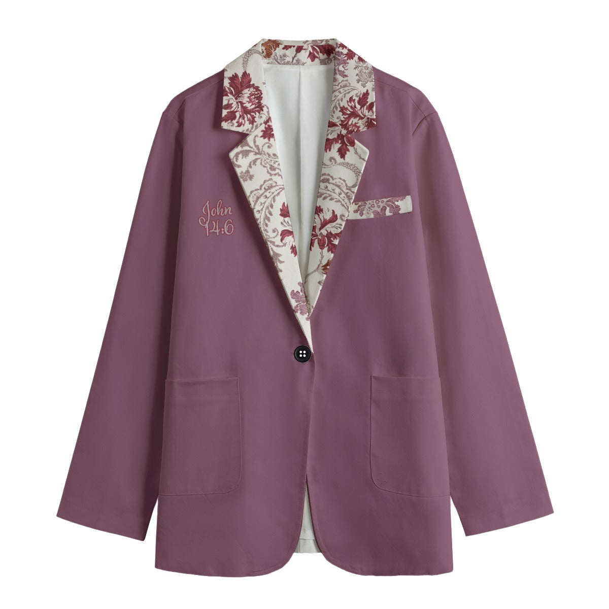 "John 14:6" Purple with Red & White Floral Lapel Women's Leisure Blazer
