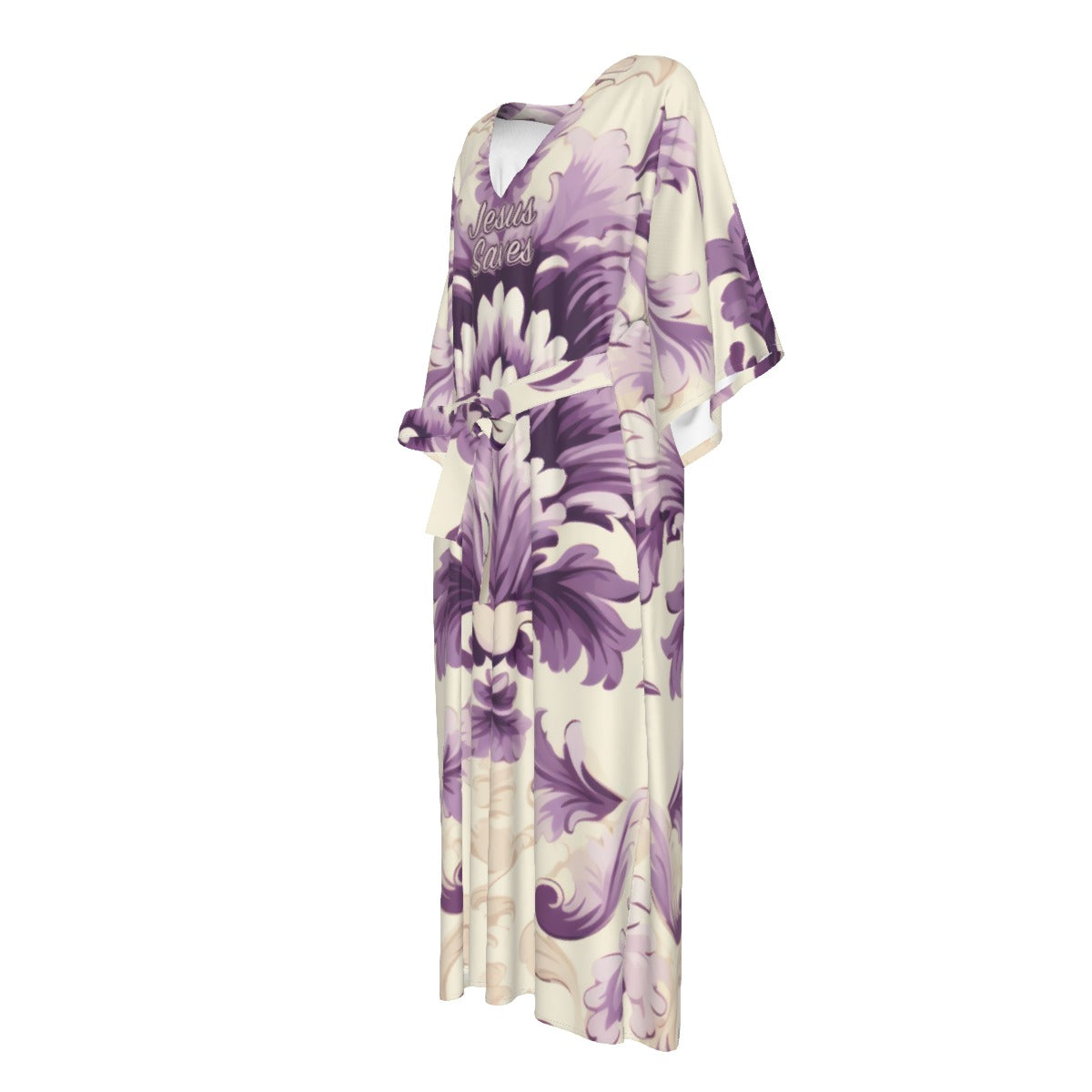 Jesus Saves Purple Floral Women's Long Dress with Four-Way Stretch