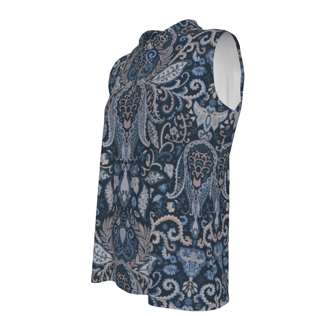 Blue Paisley Print Women's UV Protection Sleeveless Polo Shirt "I am a child of God"
