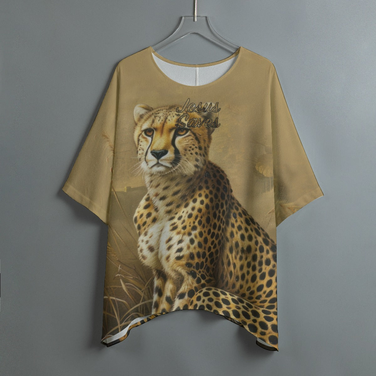 "Jesus Saves" Leopard Print Women's Bat Sleeve Shirt