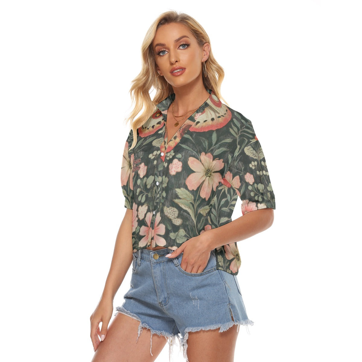 "Jesus Saves" Butterfly Floral Women's V-neck Shirts