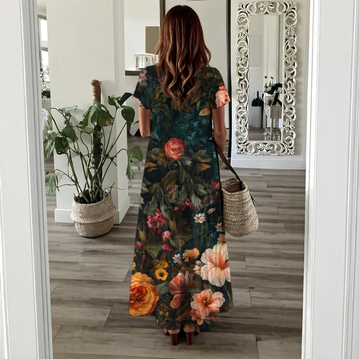 "Faith Hebrews 11:1" Floral Print Women's Cotton-Feel Polyester Maxi Dress with Pockets