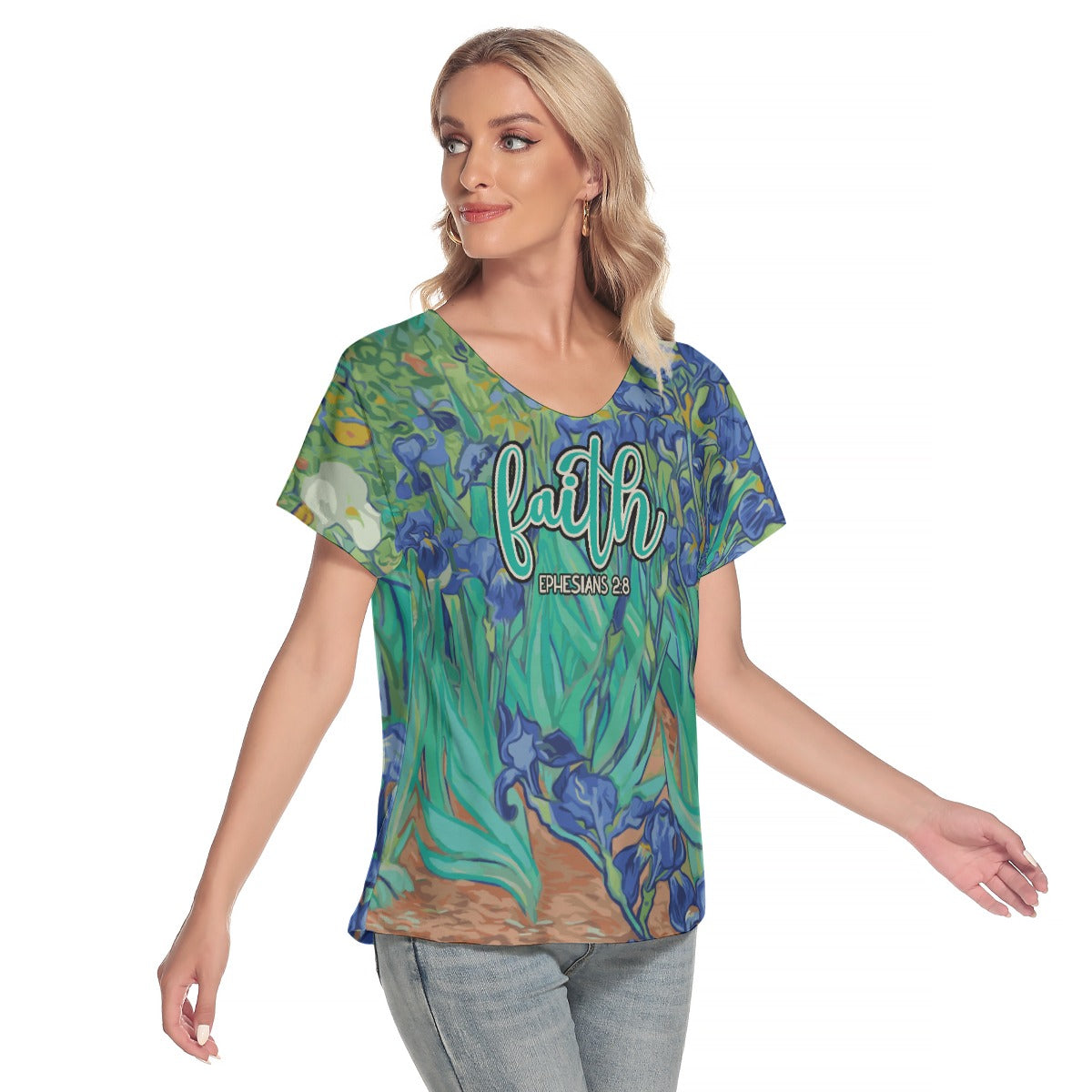 Faith Ephesians Women's V-Neck Short Sleeve T-Shirt - Stylish & Comfortable