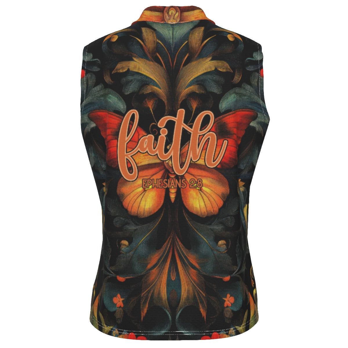 "Jesus Saves" Butterfly Print Women's UV Protection Sleeveless Polo Shirt