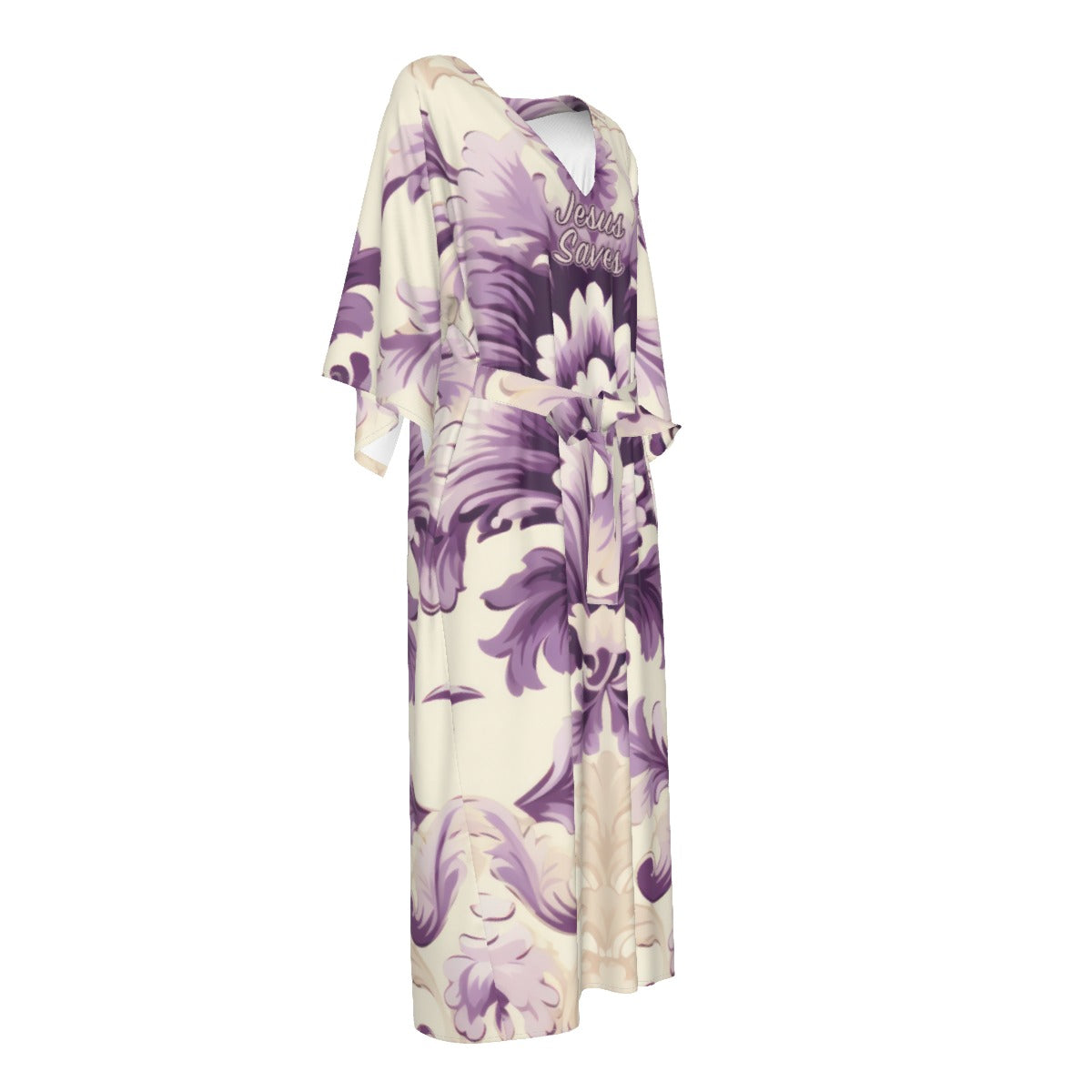 Jesus Saves Purple Floral Women's Long Dress with Four-Way Stretch