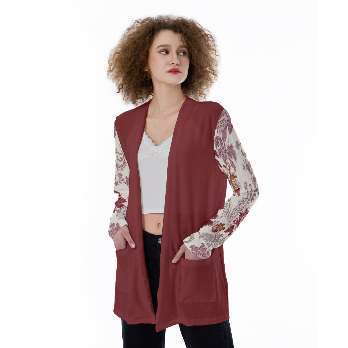 "John 14:6" Red Women's Cardigan With Pockets