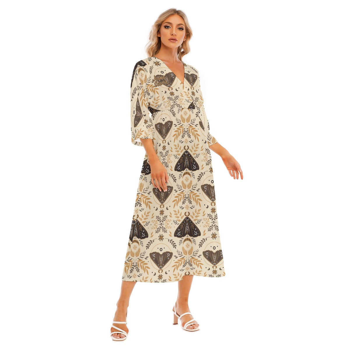 "Jesus Saves, Brown Moth Women's Mid-Sleeve Long Dress with Four-Way Stretch | Loose Style & Fashionable