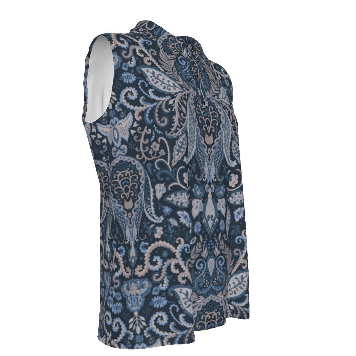 Blue Paisley Print Women's UV Protection Sleeveless Polo Shirt "I am a child of God"