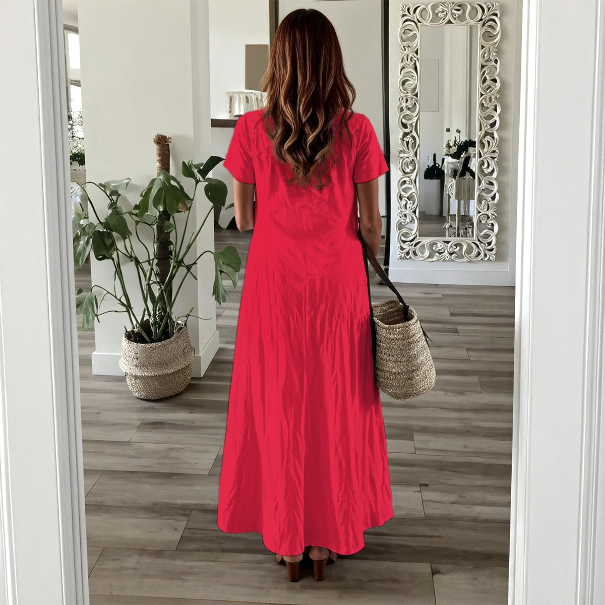 Women's Long V-Neck Maxi Dress with Pockets - Soft Cotton-Like Polyester Fabric "Faith Hebrews 11:1"