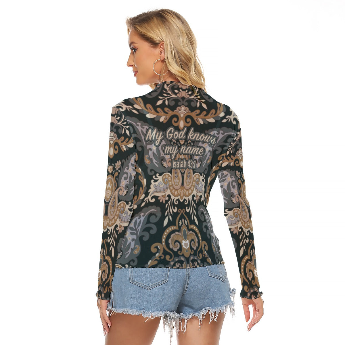 Black Paisley Women's Mesh T-shirt "My God knows my name"