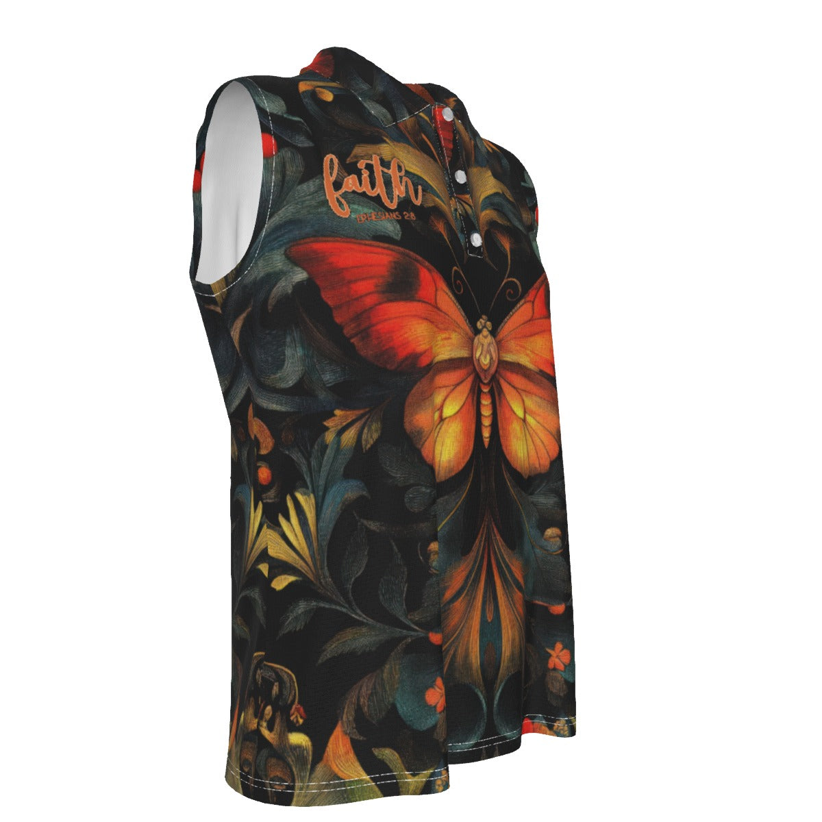"Jesus Saves" Butterfly Print Women's UV Protection Sleeveless Polo Shirt