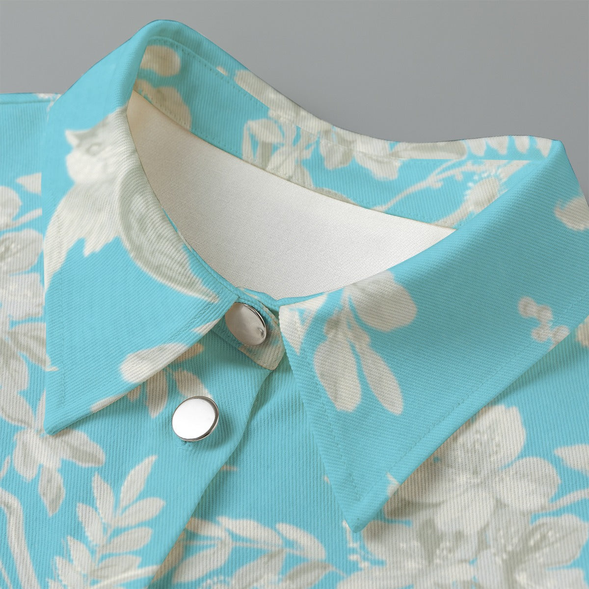 Blue Floral Print Women's Cropped Jacket | 245GSM Cotton "Faith Ephesians 2:8"