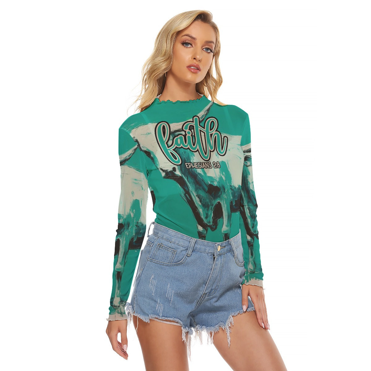 "Faith Ephesians 2:8" Green Cow Women's Mesh T-shirt