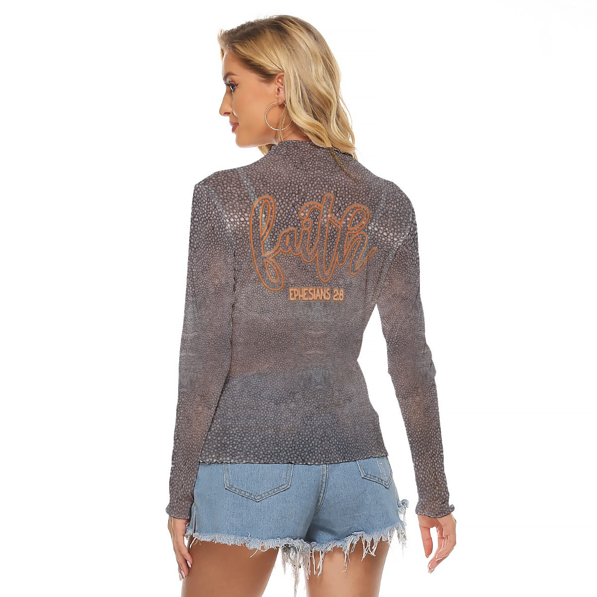 "Faith Ephesians 2:8" Stingray Print Women's Mesh T-shirt