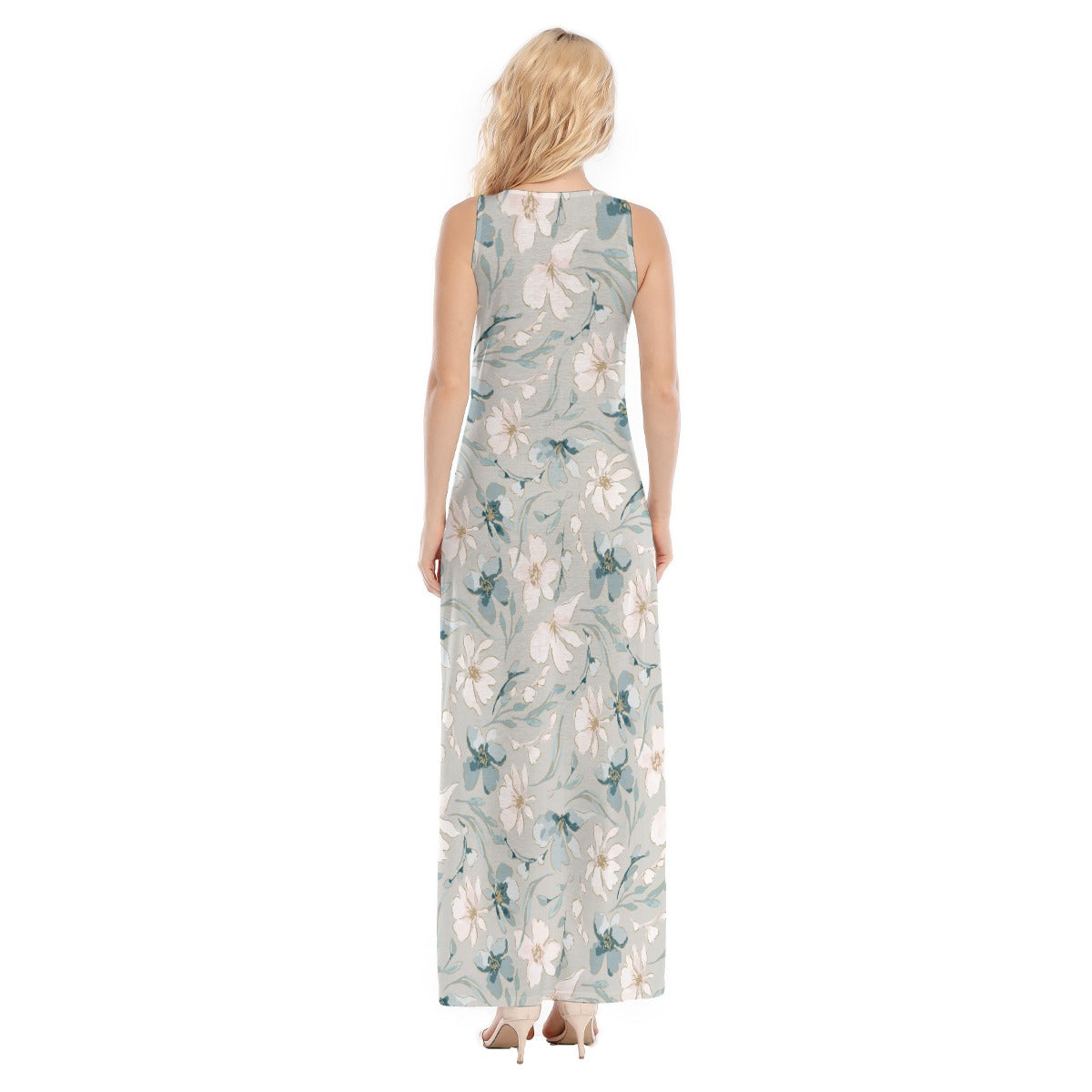 "Jesus Saves" Blue Floral Women's Vest Dress | Length to Ankle | Jersey Fabric
