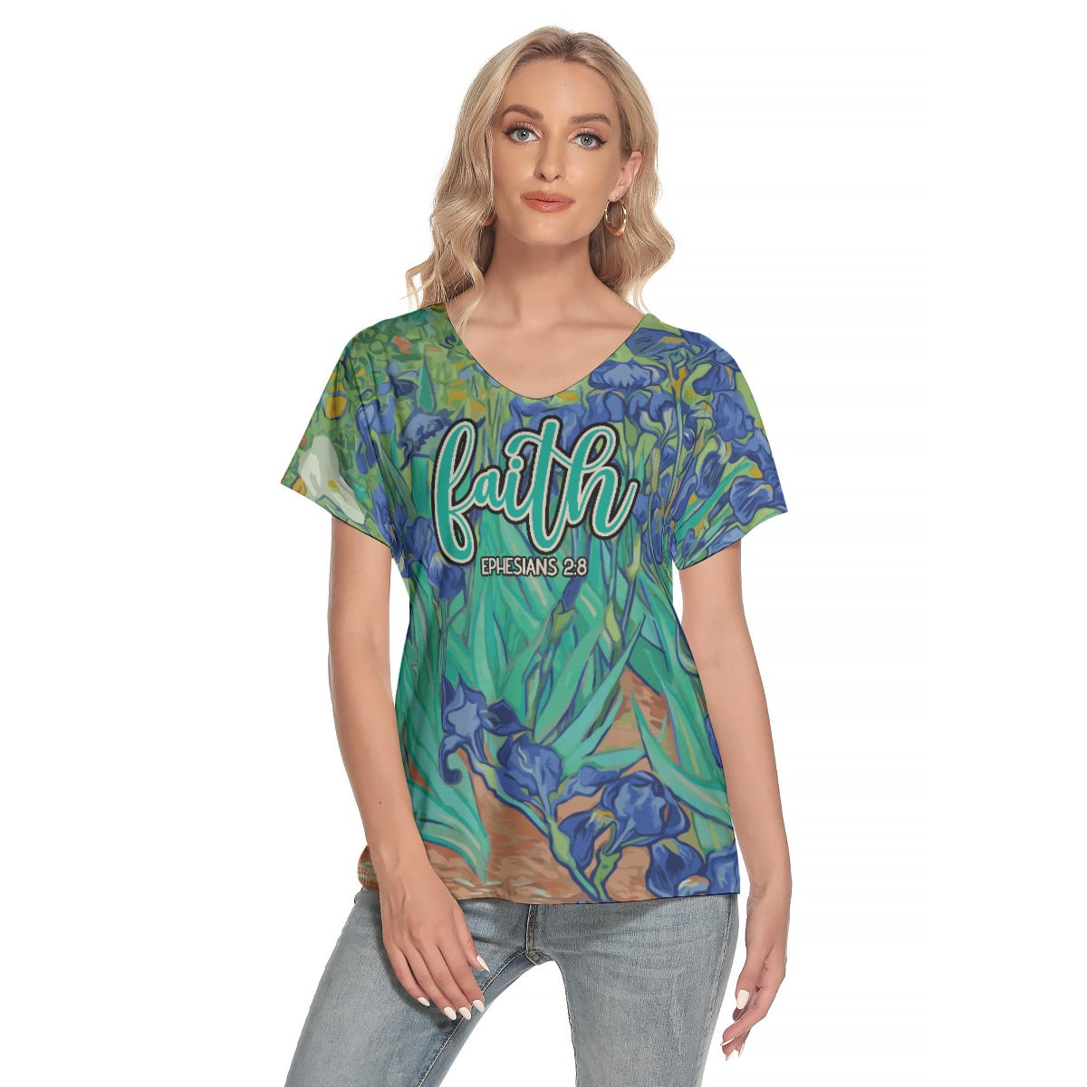 Faith Ephesians Women's V-Neck Short Sleeve T-Shirt - Stylish & Comfortable