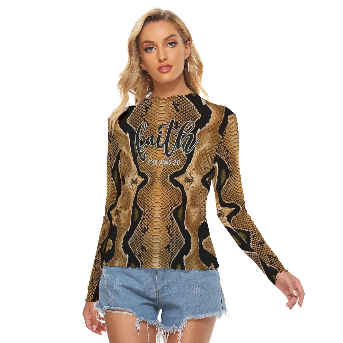 "Faith Ephesians 2:8" Women's Mesh Long Sleeve T-Shirt, Unique Fit & Stylish Design