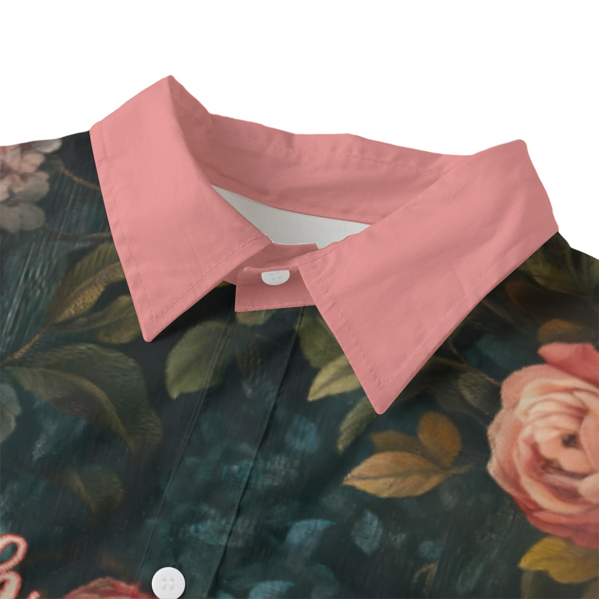 leopard Floral Pink Lapel & Cuffs Print Women's Long Shirt |115GSM Cotton poplin "Faith Hebrew 11:1"