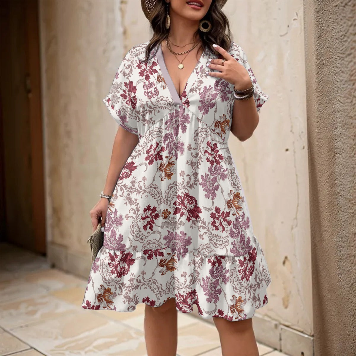 "John 14:6" ed & White Floral Women’s Floral V-Neck Short Sleeve Dress