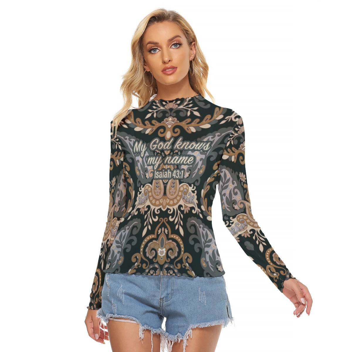 Black Paisley Women's Mesh T-shirt "My God knows my name"