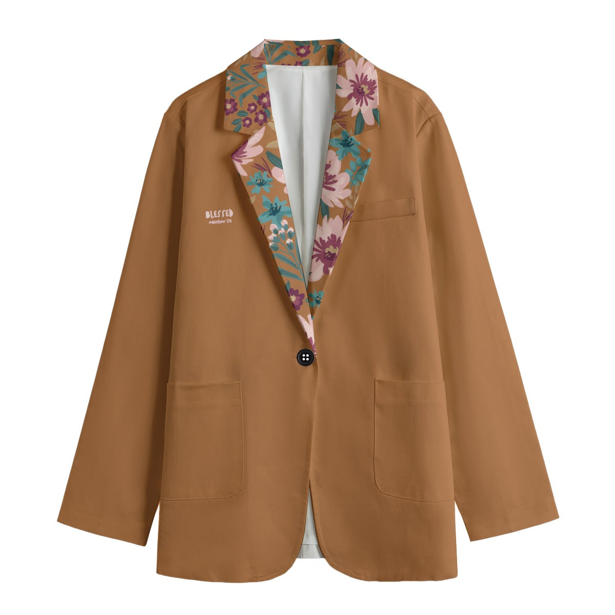 "Blessed Matthew 5:4" Pink Floral Women's Leisure Blazer with Lapel Print