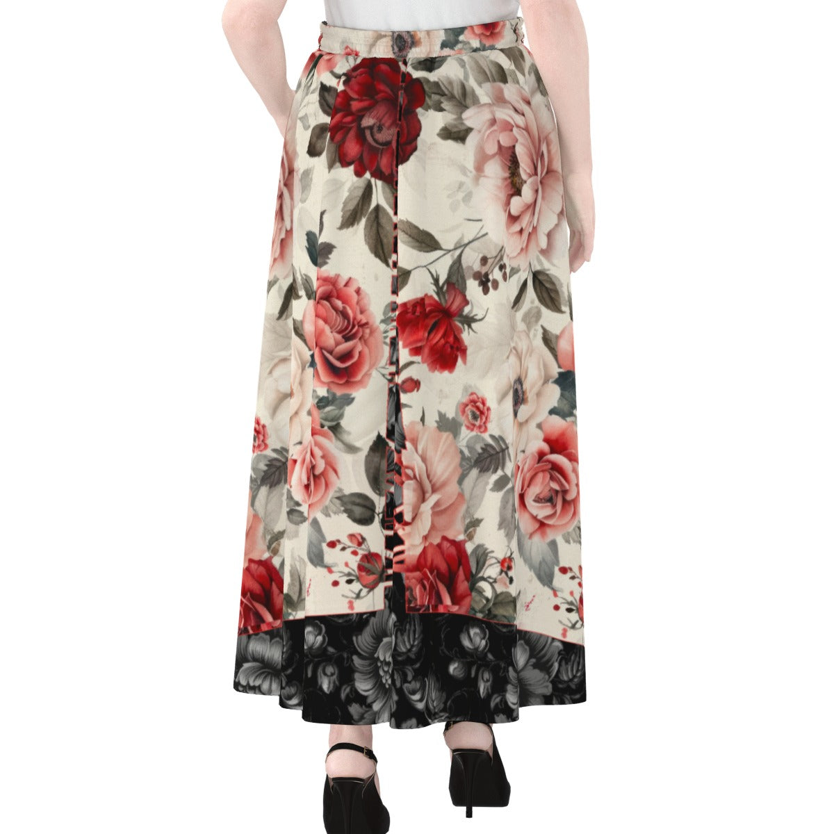 "Jesu is Lord" Red & White Floral Women's Maxi Chiffon Skirts With Lining