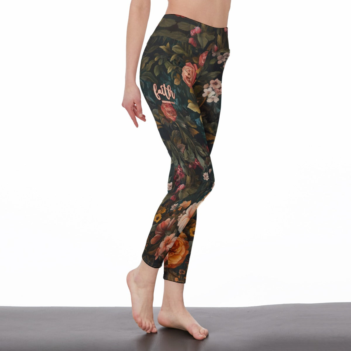 Floral Print High Waist Leggings for Women, "Faith Hebrews11:1"
